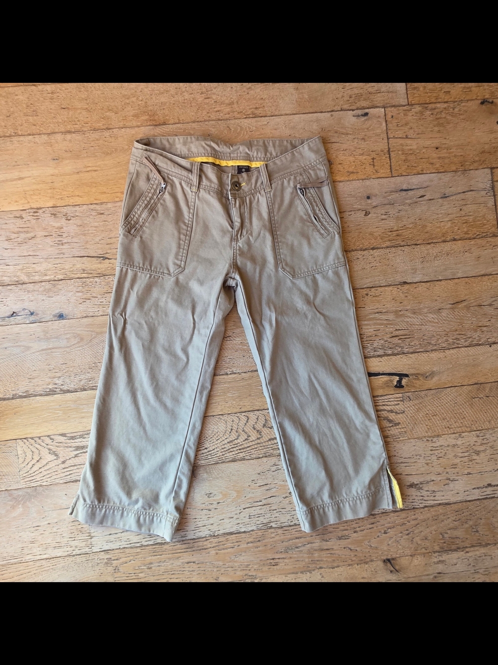 y2k Vintage Element Tan Crop Capri Cotton Twill Cargos Yellow Trim skate 2000's